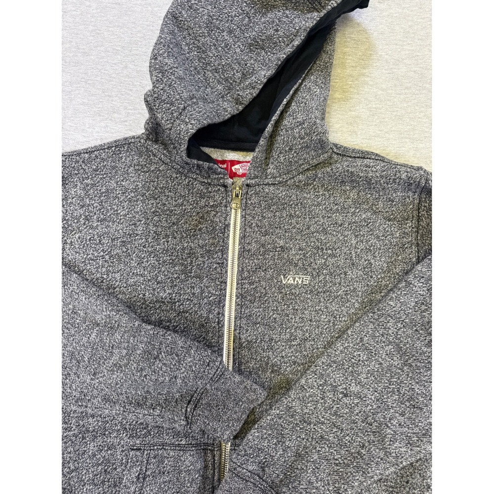 Vans Kids Full Zip Hoodie Grey Marl Fleece Lined Sweatshirt Size Medium